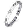 Enamel - 925 Sterling Silver Bujukan White Sapphire Split Bangle with White Enamel