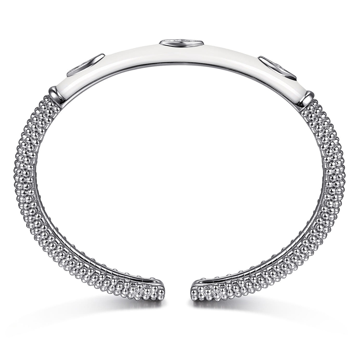 Enamel - 925 Sterling Silver Bujukan White Sapphire Split Bangle with White Enamel - Shot 3