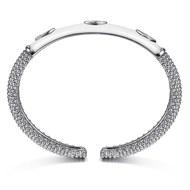 Enamel - 925 Sterling Silver Bujukan White Sapphire Split Bangle with White Enamel - Shot 3