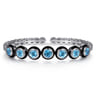 Enamel - 925 Sterling Silver Bujukan and Blue Topaz Open Bangle Bracelet with Black Enamel