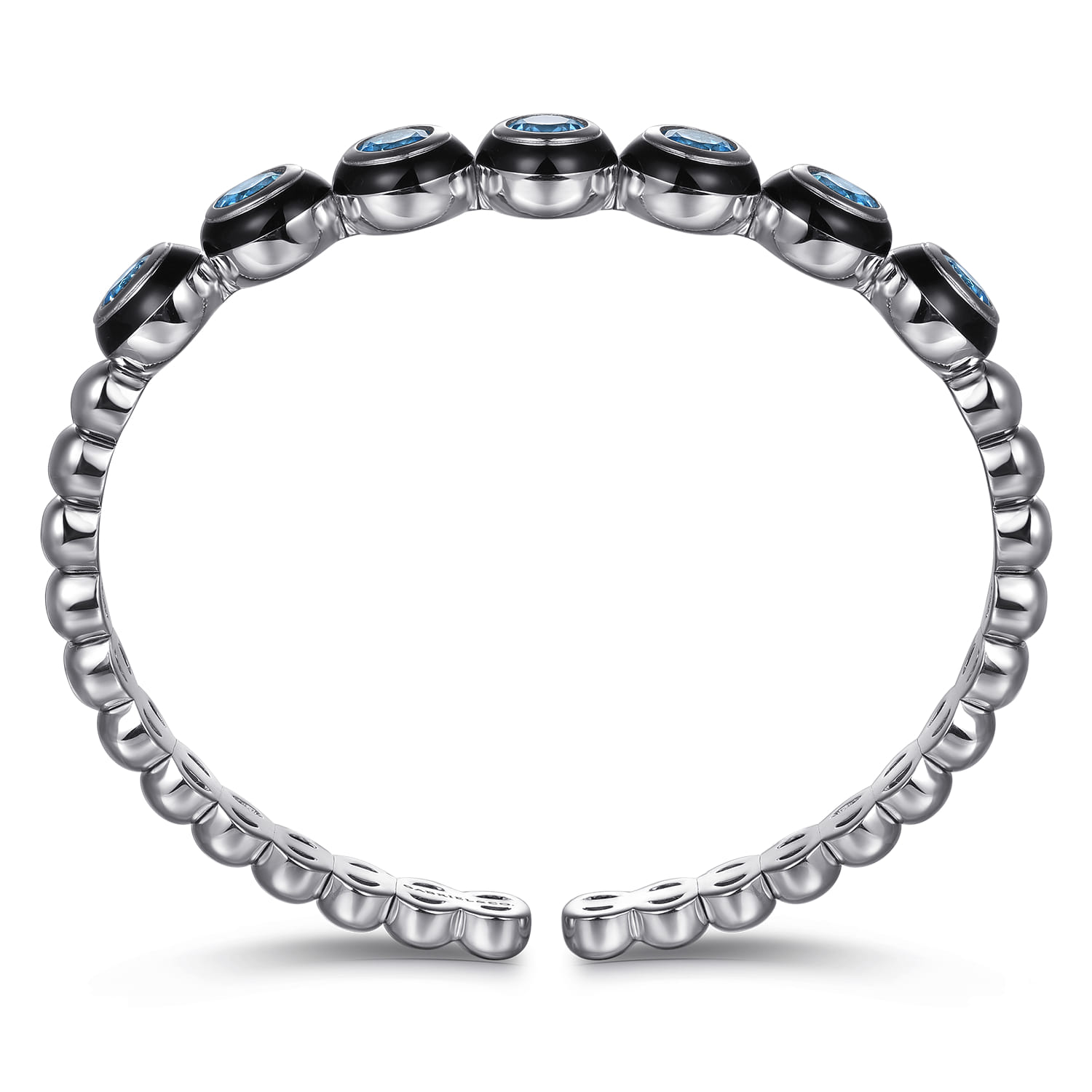 Enamel - 925 Sterling Silver Bujukan and Blue Topaz Open Bangle Bracelet with Black Enamel - Shot 3