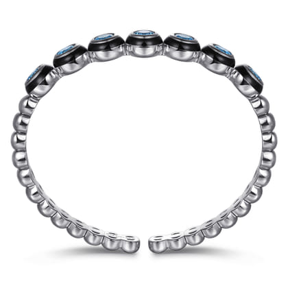 Enamel - 925 Sterling Silver Bujukan and Blue Topaz Open Bangle Bracelet with Black Enamel