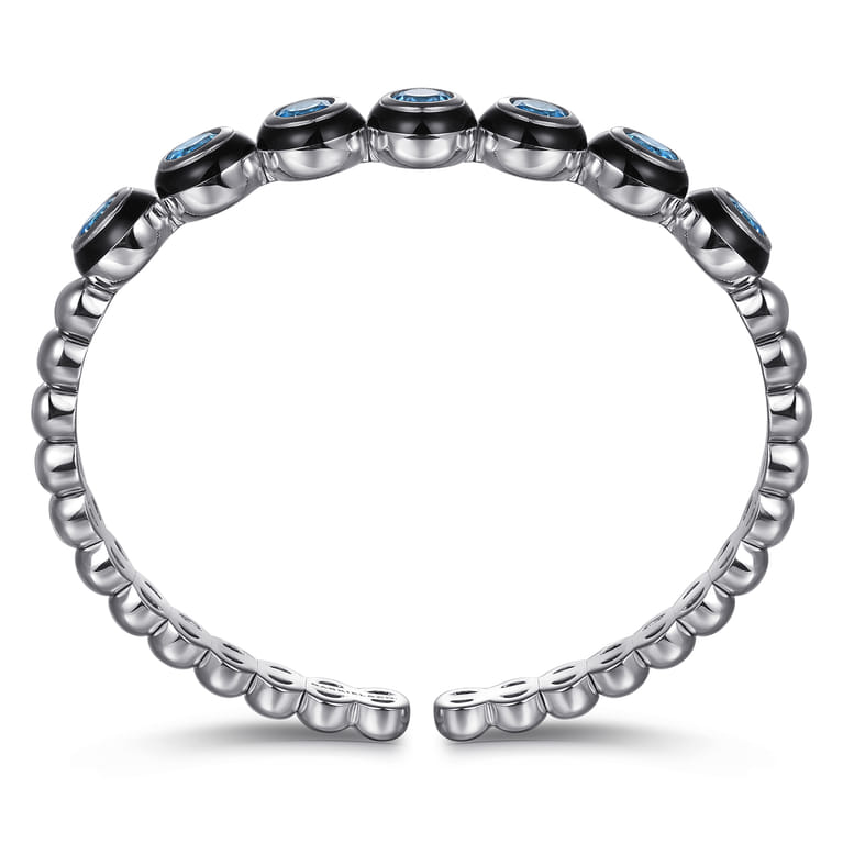 Enamel - 925 Sterling Silver Bujukan and Blue Topaz Open Bangle Bracelet with Black Enamel - Shot 3