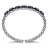 Enamel - 925 Sterling Silver Bujukan and Blue Topaz Open Bangle Bracelet with Black Enamel