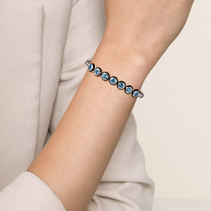 Enamel - 925 Sterling Silver Bujukan and Blue Topaz Open Bangle Bracelet with Black Enamel