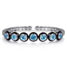 Enamel - 925 Sterling Silver Bujukan and Blue Topaz Open Bangle Bracelet with Black Enamel