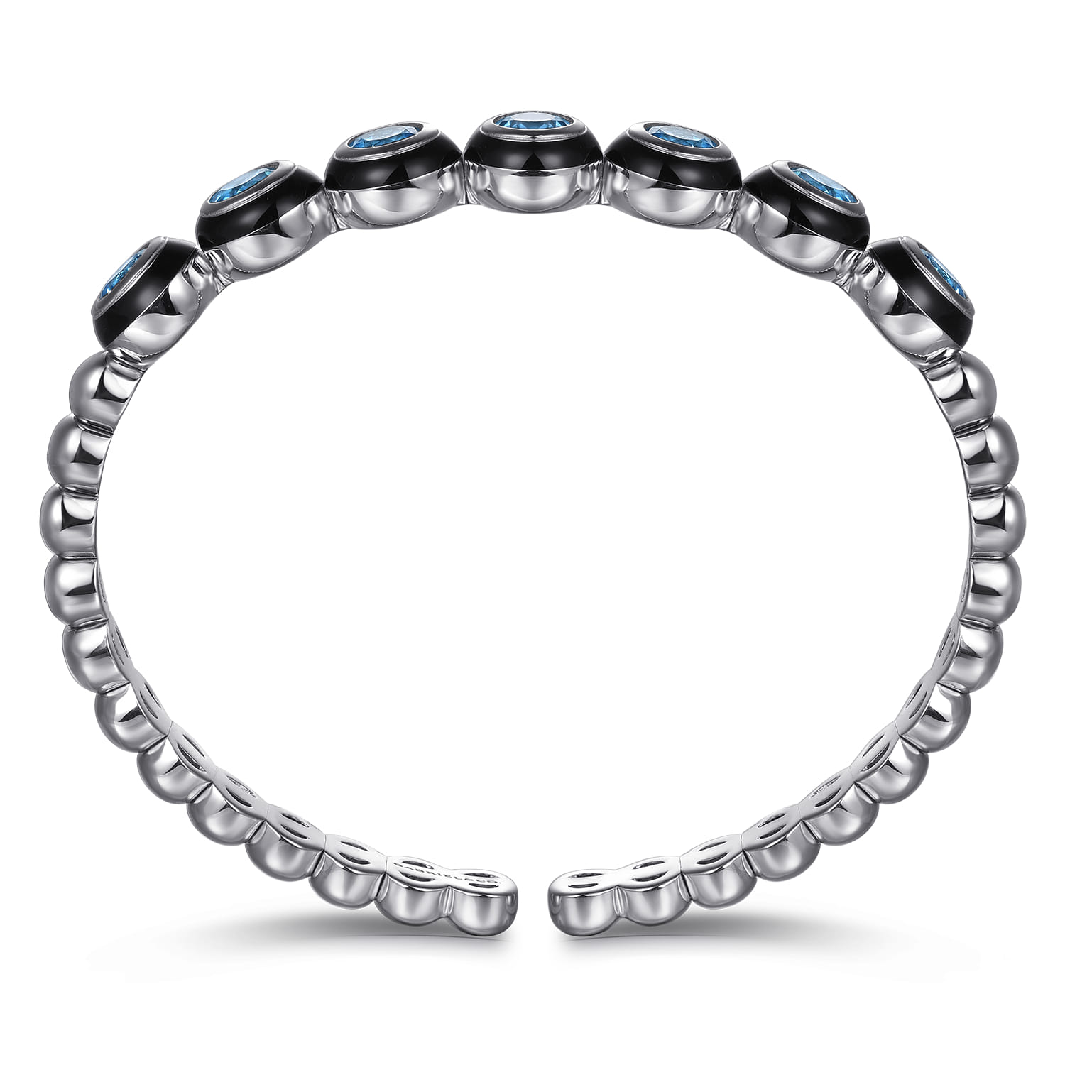 Enamel - 925 Sterling Silver Bujukan and Blue Topaz Open Bangle Bracelet with Black Enamel - Shot 3