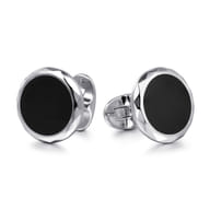 Enamel - 925 Sterling Silver Cufflinks with Black Enamel