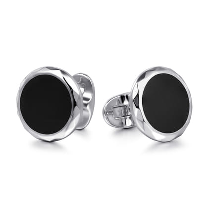 Enamel - 925 Sterling Silver Cufflinks with Black Enamel