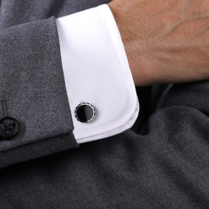Enamel - 925 Sterling Silver Cufflinks with Black Enamel