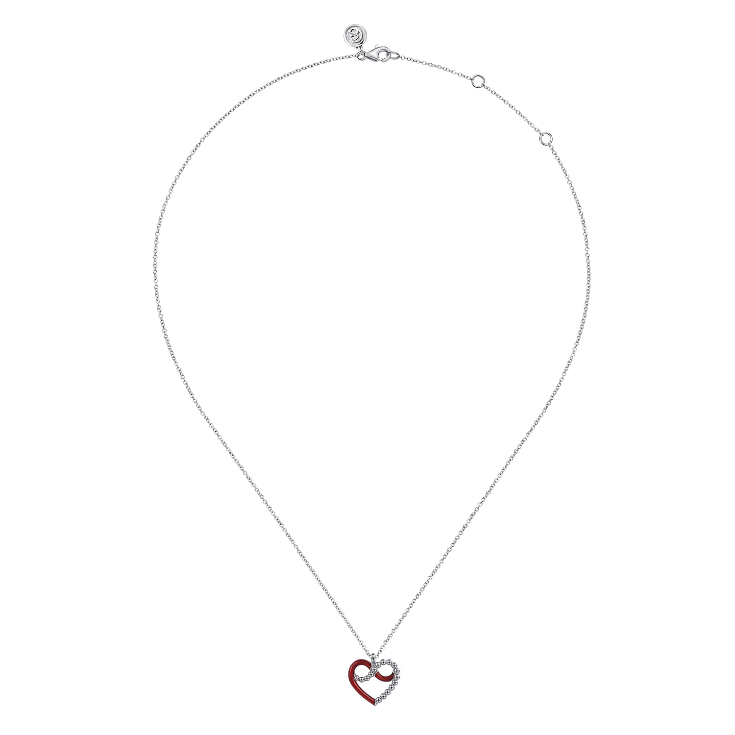 Enamel - 925 Sterling Silver Heart Pendant Necklace with Chrome Red Enamel