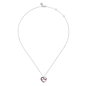 Enamel - 925 Sterling Silver Heart Pendant Necklace with Chrome Red Enamel