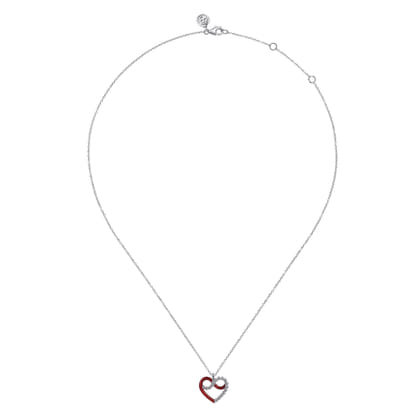Enamel - 925 Sterling Silver Heart Pendant Necklace with Chrome Red Enamel