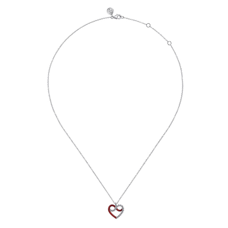 Enamel - 925 Sterling Silver Heart Pendant Necklace with Chrome Red Enamel - Shot 2