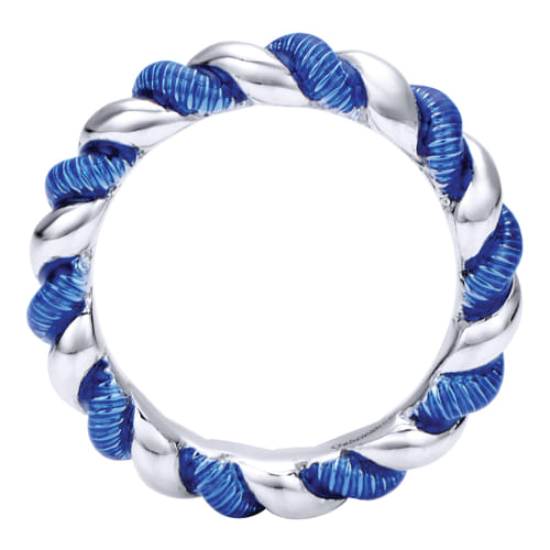Enamel - 925 Sterling Silver Twisted Rope Enamel Stackable Ladies Ring