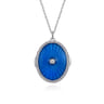 Enamel - 925 Sterling Silver White Sapphire Bujukan Locket Necklace with Dusk Blue Enamel