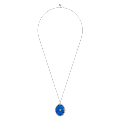 Enamel - 925 Sterling Silver White Sapphire Bujukan Locket Necklace with Dusk Blue Enamel
