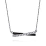 Enamel - 925 Sterling Silver White Sapphire Criss Cross Bar Necklace with Black Enamel