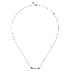 Enamel - 925 Sterling Silver White Sapphire Criss Cross Bar Necklace with Black Enamel