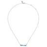 Enamel - 925 Sterling Silver White Sapphire Criss Cross Bar Necklace with Blue Enamel