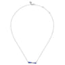 Enamel - 925 Sterling Silver White Sapphire Criss Cross Bar Necklace with Chrome Blue Enamel
