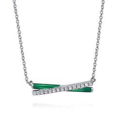 Enamel---925-Sterling-Silver-White-Sapphire-Criss-Cross-Bar-Necklace-with-Chrome-Green-Enamel1