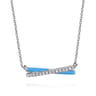 Enamel - 925 Sterling Silver White Sapphire Criss Cross Bar Necklace with Dusk Blue Enamel