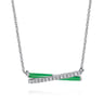 Enamel - 925 Sterling Silver White Sapphire Criss Cross Bar Necklace with Emerald Green Enamel