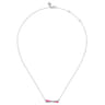 Enamel - 925 Sterling Silver White Sapphire Criss Cross Bar Necklace with Fuchsia Enamel
