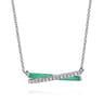 Enamel - 925 Sterling Silver White Sapphire Criss Cross Bar Necklace with Mint Green Enamel