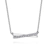 Enamel - 925 Sterling Silver White Sapphire Criss Cross Bar Necklace with White Enamel