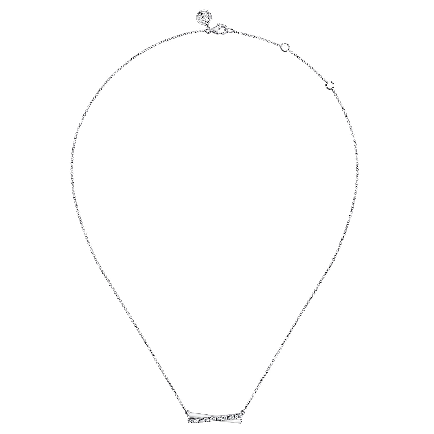 Enamel - 925 Sterling Silver White Sapphire Criss Cross Bar Necklace with White Enamel