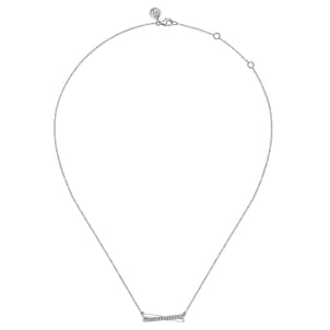 Enamel - 925 Sterling Silver White Sapphire Criss Cross Bar Necklace with White Enamel