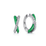 Enamel - 925 Sterling Silver White Sapphire Criss Cross Huggies with Emerald Green Enamel