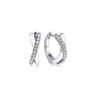 Enamel - 925 Sterling Silver White Sapphire Criss Cross Huggies with White Enamel