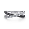 Enamel - 925 Sterling Silver White Sapphire Criss Cross Stackable with Black Enamel
