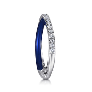 Enamel - 925 Sterling Silver White Sapphire Criss Cross Stackable with Chrome Blue Enamel