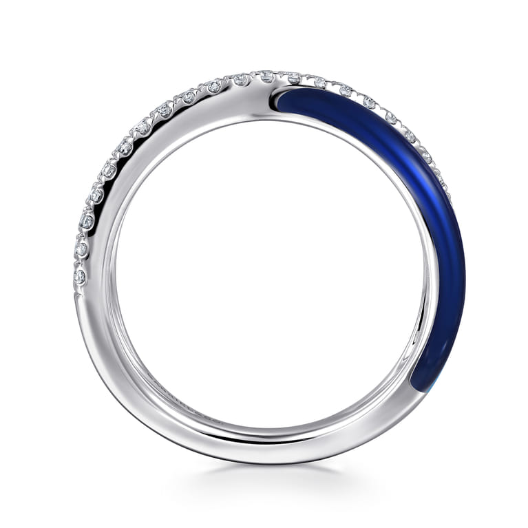 Enamel - 925 Sterling Silver White Sapphire Criss Cross Stackable with Chrome Blue Enamel - Shot 4
