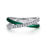 Enamel - 925 Sterling Silver White Sapphire Criss Cross Stackable with Chrome Green Enamel