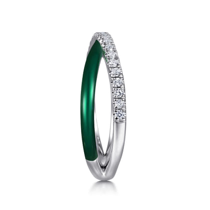 Enamel - 925 Sterling Silver White Sapphire Criss Cross Stackable with Chrome Green Enamel