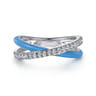 Enamel - 925 Sterling Silver White Sapphire Criss Cross Stackable with Dusk Blue Enamel