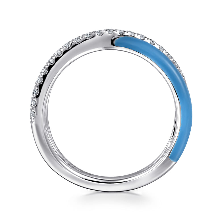 Enamel - 925 Sterling Silver White Sapphire Criss Cross Stackable with Dusk Blue Enamel - Shot 2