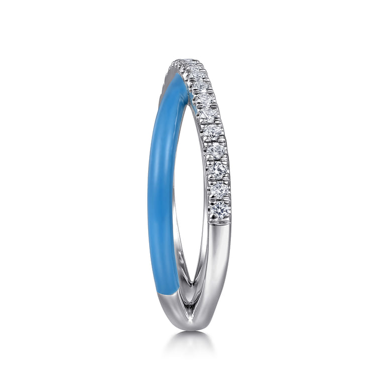 Enamel - 925 Sterling Silver White Sapphire Criss Cross Stackable with Dusk Blue Enamel - Shot 4