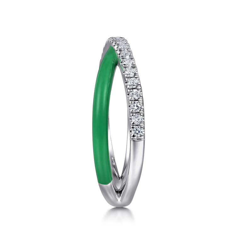 Enamel - 925 Sterling Silver White Sapphire Criss Cross Stackable with Emerald Green Enamel - Shot 4
