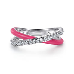 Enamel---925-Sterling-Silver-White-Sapphire-Criss-Cross-Stackable-with-Fuschia-Enamel1