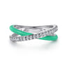 Enamel - 925 Sterling Silver White Sapphire Criss Cross Stackable with Mint Green Enamel