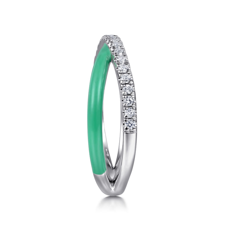 Enamel - 925 Sterling Silver White Sapphire Criss Cross Stackable with Mint Green Enamel - Shot 4