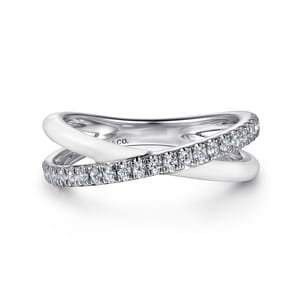 Enamel - 925 Sterling Silver White Sapphire Criss Cross Stackable with White Enamel
