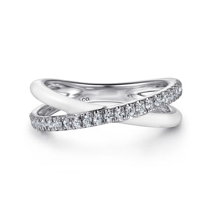 Enamel - 925 Sterling Silver White Sapphire Criss Cross Stackable with White Enamel
