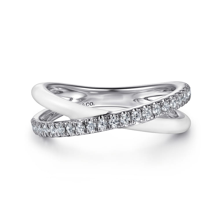 Enamel - 925 Sterling Silver White Sapphire Criss Cross Stackable with White Enamel - Shot 1